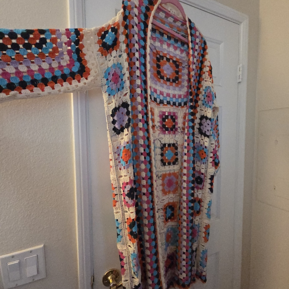 POL Crochet Granny Square Long Cardigan One Size New - Picture 3 of 6